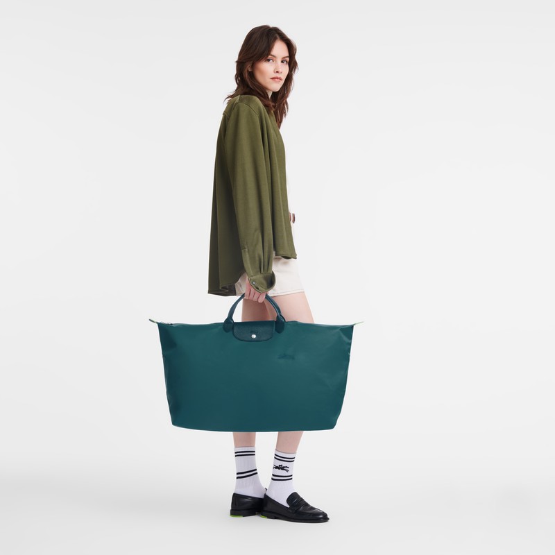 Peacock Longchamp Le Pliage Green M Travel bag - Recycled canvas UK | L1625919P89-