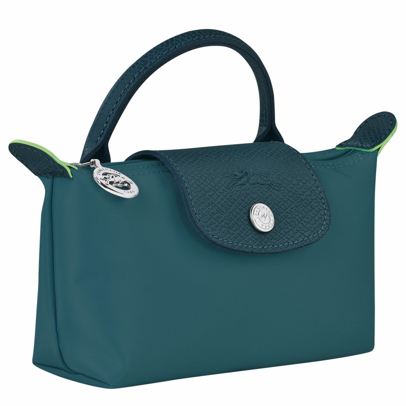 Peacock Longchamp Le Pliage Green Pouch with handle - Recycled canvas UK | 34175919P89