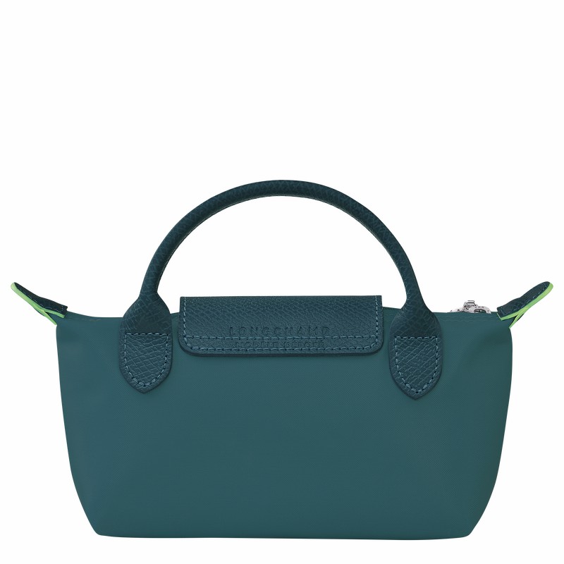 Peacock Longchamp Le Pliage Green Pouch with handle - Recycled canvas UK | 34175919P89