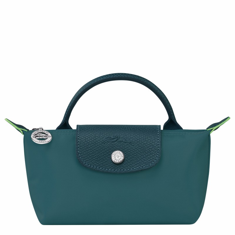 Peacock Longchamp Le Pliage Green Pouch with handle - Recycled canvas UK | 34175919P89