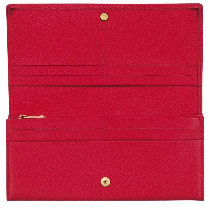 Red Longchamp Le FOULONNÉ Continental wallet - Leather UK | L3044021C39